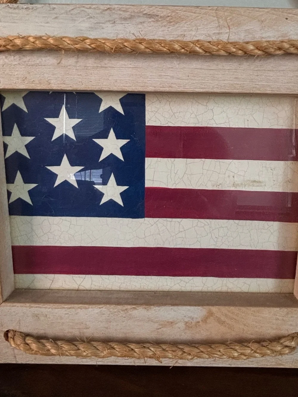 American Flag Wall Decor Rustic Rope Wooden Frame USA America250